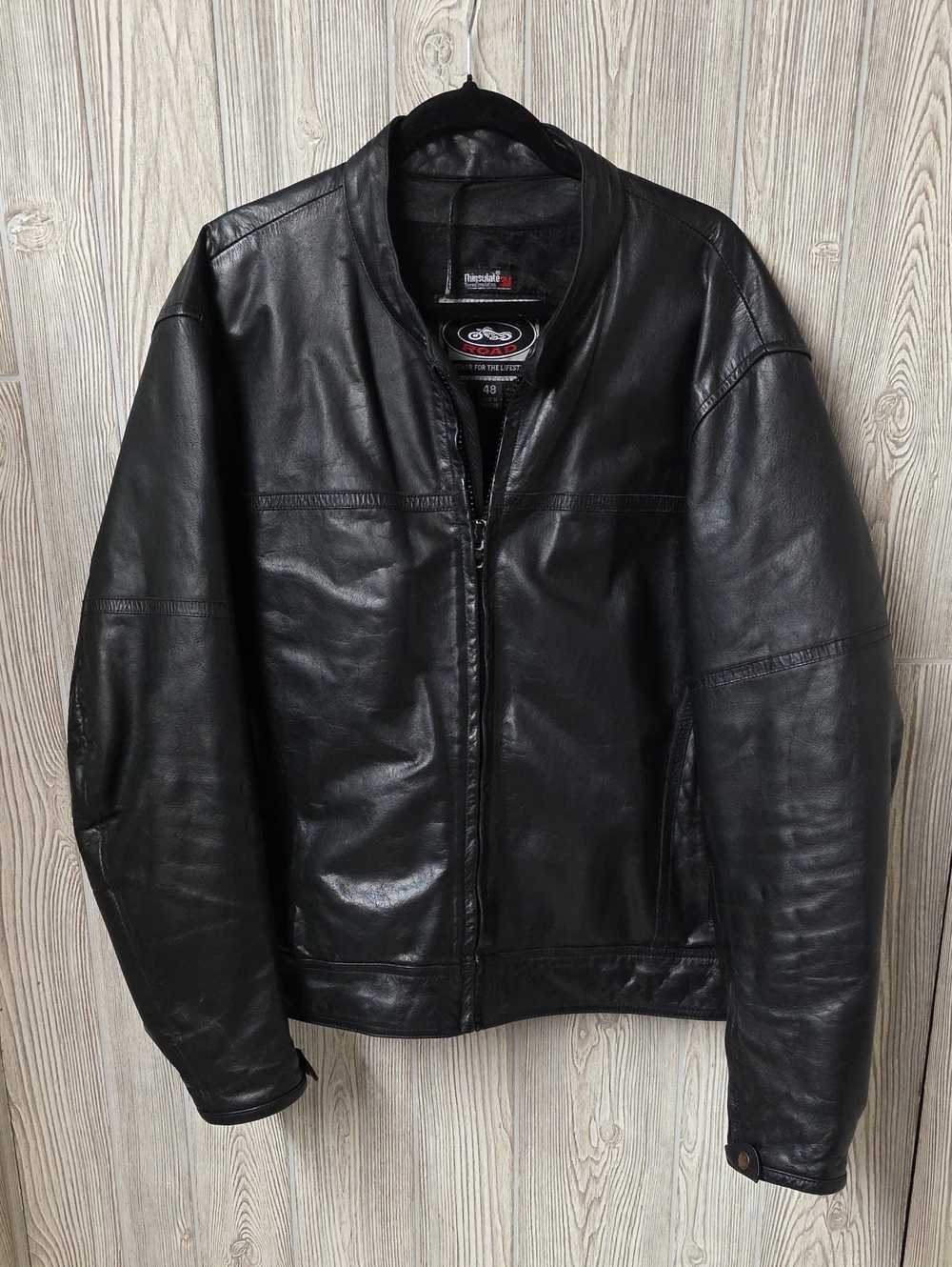 River Road Black Insulated Liner Leather Motorcycle Jacket Mens Size 48